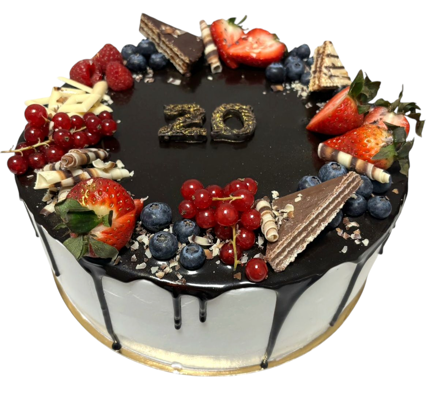 Narodeninová torta ovocná s čokoládovou polevou 