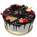 Torta narodeninová  ovocná s čokoládovou polevou 